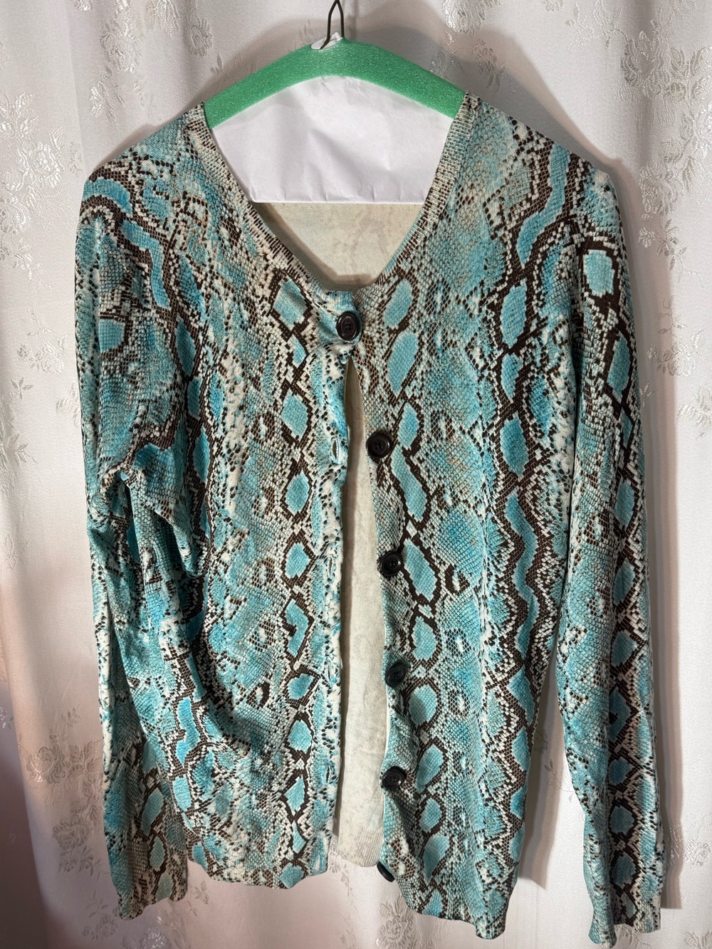 Michael Kors Turquoise Snake-Print Cardigan